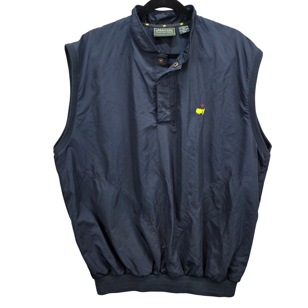 Masters Collection Mens Navy Blue Golf Wind Vest Pullover Masters Embroidered Lg